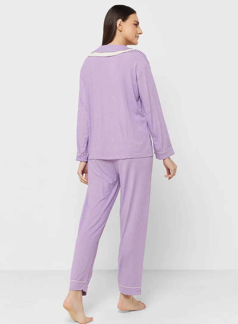 ELLA Contrast Trims Pyjama Pant Set