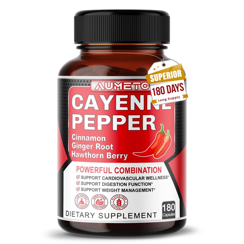 Cayenne Pepper Capsules Ultra Complex with Cinnamon Ginger Cardamom Hawthorn Berry Support Digestion Circulation Overall Wellness 180 Count Pack of 1