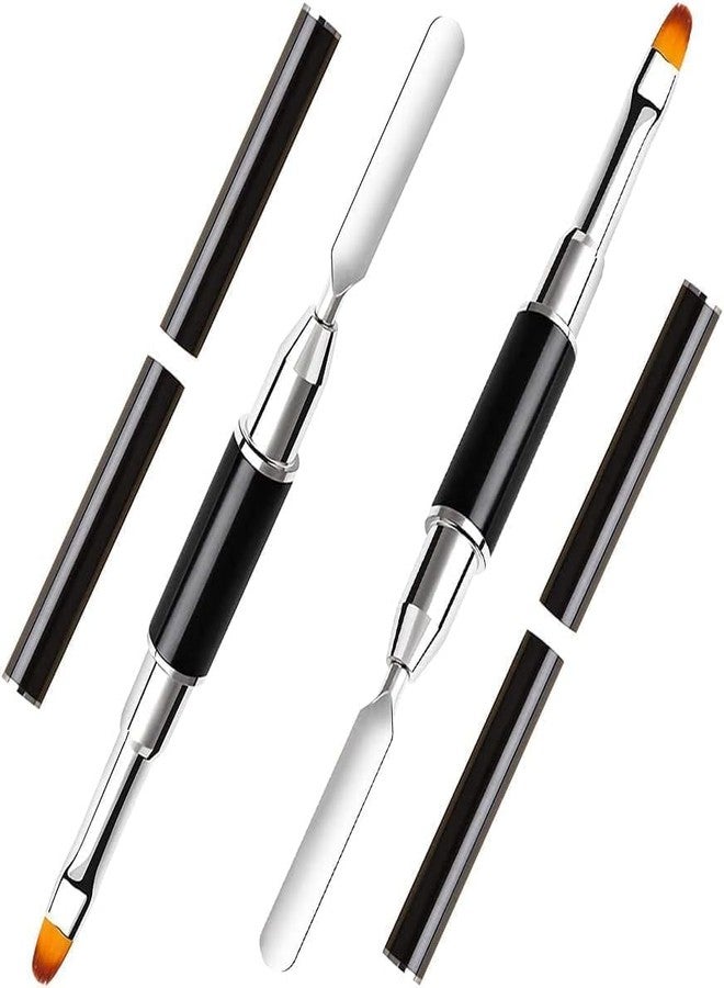 Ruby Face Rubyface Dual-Ended Poly Gel Nail Brush & Picker, 2 in 1 Design, Stainless Steel Brush & Slice Tool for UV Gel, Acrylic Nails Extension (Black, 2 pcs) - Image 1