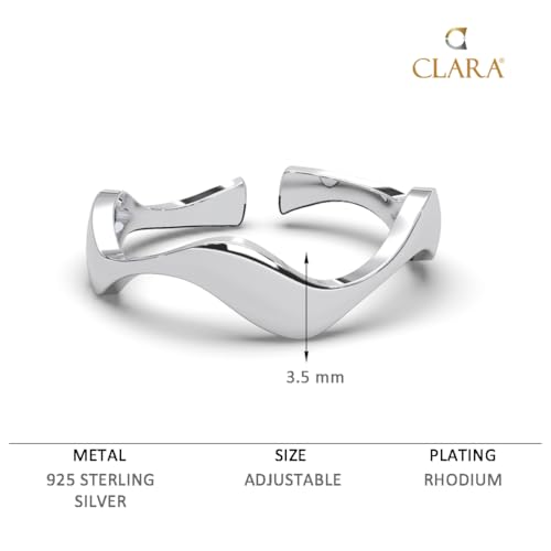 Clara Pure 925 Sterling Silver Wave Finger Ring | Size Adjustable | Thumb Band | Valentine Gift for Women Girls Wife Girlfriend - Image 5