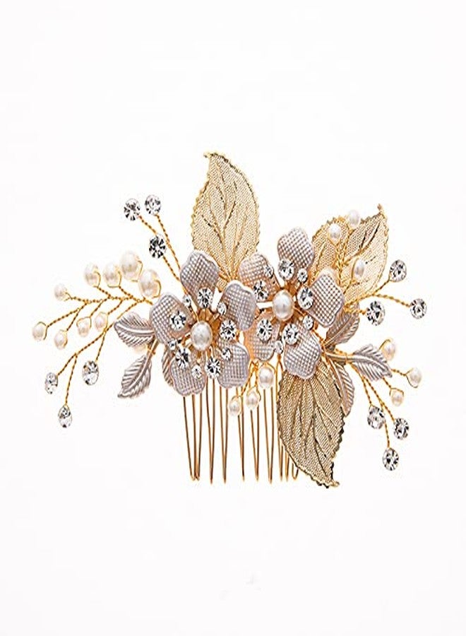 HAISENGO Gold Wedding Hair Comb-Handmade Bridal Hair Clip Wedding Hair Accessories for Women (Gold) - Image 1