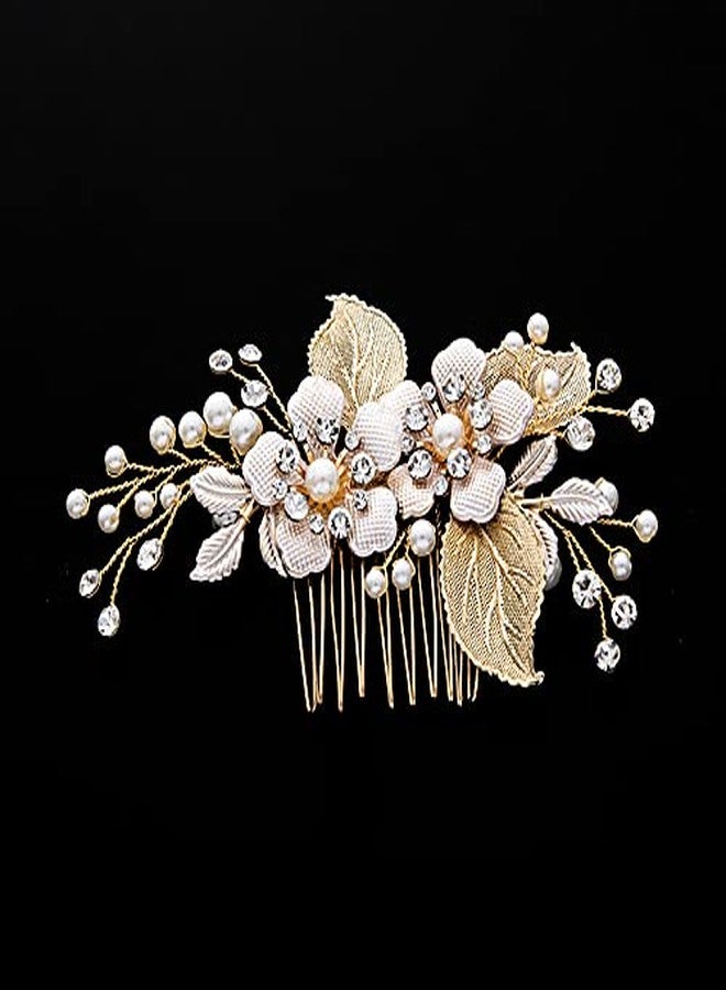 HAISENGO Gold Wedding Hair Comb-Handmade Bridal Hair Clip Wedding Hair Accessories for Women (Gold) - Image 3