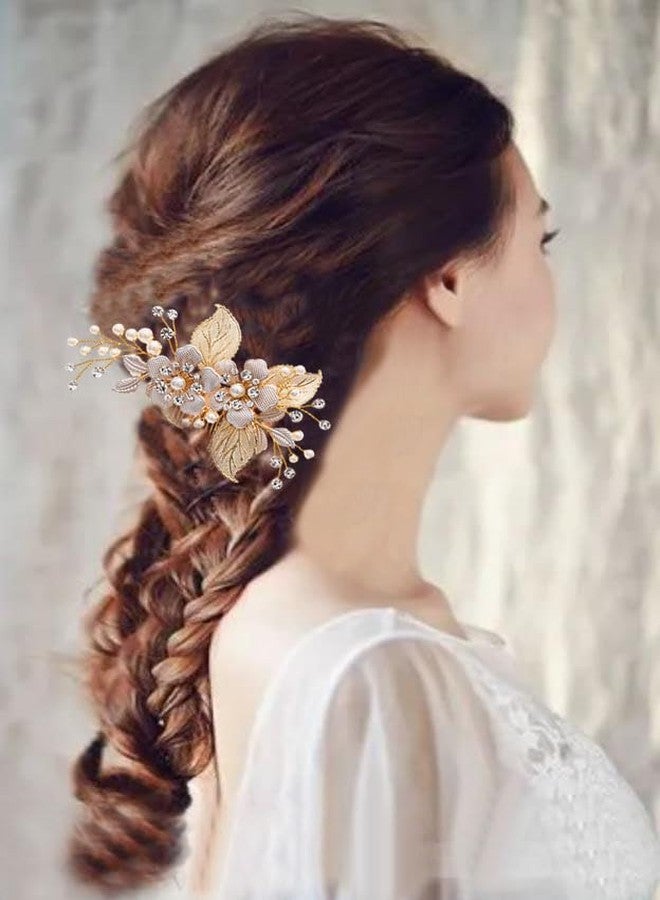 HAISENGO Gold Wedding Hair Comb-Handmade Bridal Hair Clip Wedding Hair Accessories for Women (Gold) - Image 2