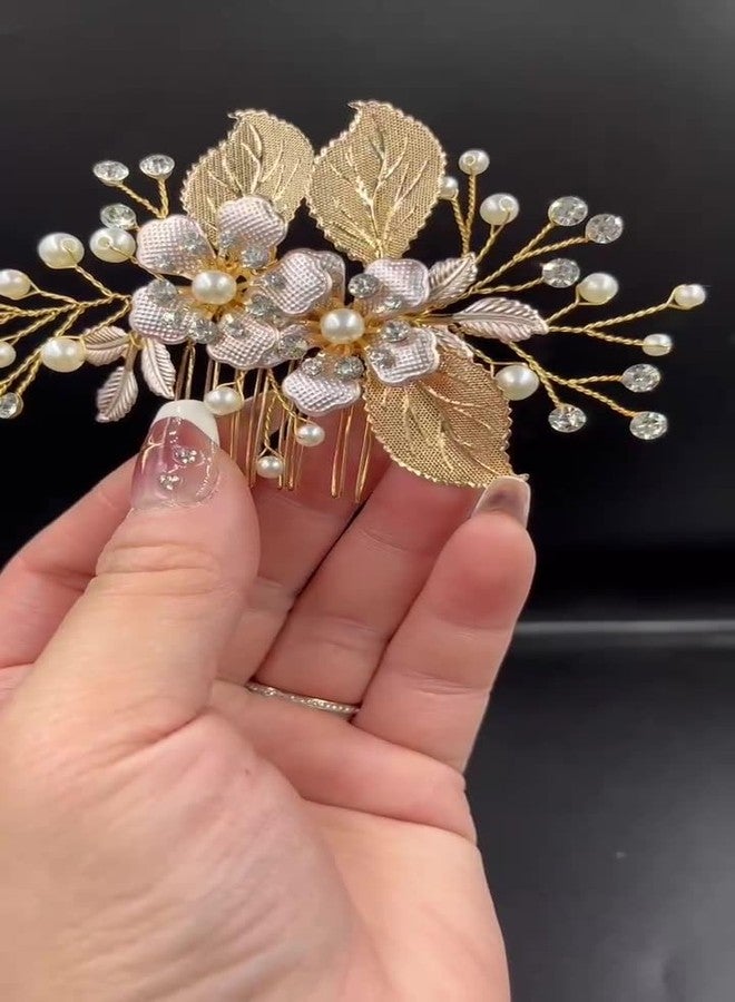 HAISENGO Gold Wedding Hair Comb-Handmade Bridal Hair Clip Wedding Hair Accessories for Women (Gold) - Image 5