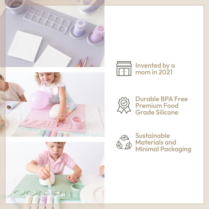 ACHARAJ Mat with Cleaning Cup Washable DIY Reusable School Students Silicone Painting Drawing Mat Art Supplies for Classroom - Image 5