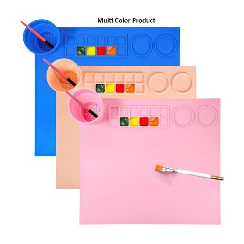ACHARAJ Mat with Cleaning Cup Washable DIY Reusable School Students Silicone Painting Drawing Mat Art Supplies for Classroom - Image 2