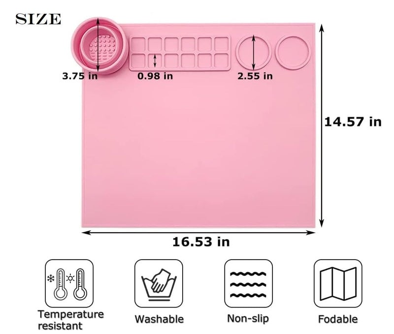 ACHARAJ Mat with Cleaning Cup Washable DIY Reusable School Students Silicone Painting Drawing Mat Art Supplies for Classroom - Image 4