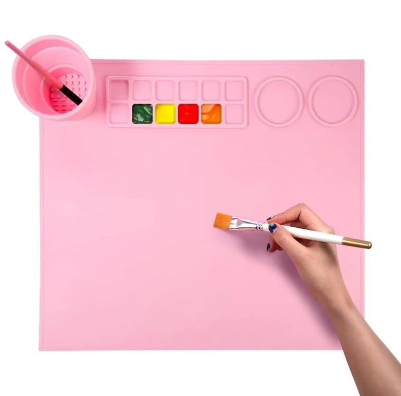 ACHARAJ Mat with Cleaning Cup Washable DIY Reusable School Students Silicone Painting Drawing Mat Art Supplies for Classroom - Image 1