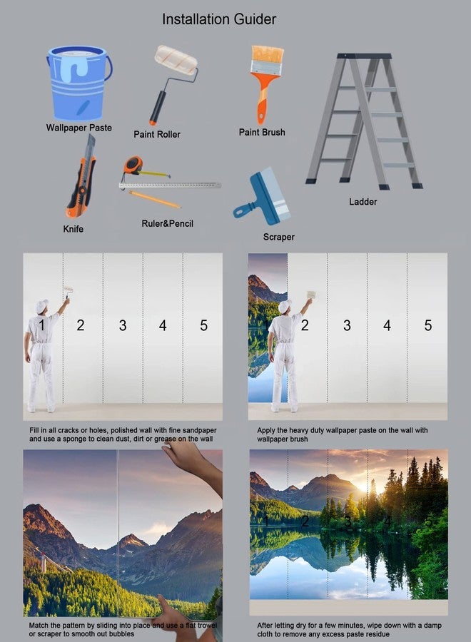 Reyhui Mountain with Lake Photo Wallpaper Landscape Wall Mural for Bedroom Living Room TV Background Sofa Wall (not self-Adhesive) - Image 5