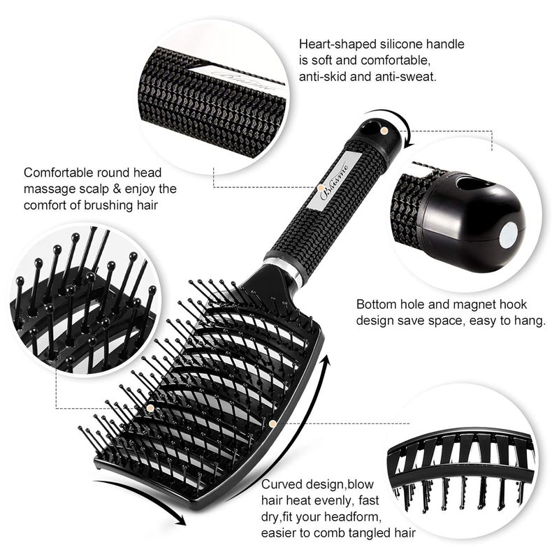 Bsisme Hair Brush, Professional Curved Vented Brush for Faster Blow Drying for Women, Men, Paddle Detangling Brush for Wet Dry Curly Thick Straight Hair - Image 2