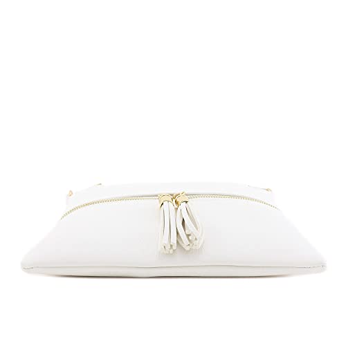 DELUXITY Lightweight Medium Crossbody Bag with Tassel (White) - Image 4
