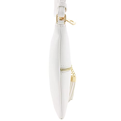 DELUXITY Lightweight Medium Crossbody Bag with Tassel (White) - Image 3
