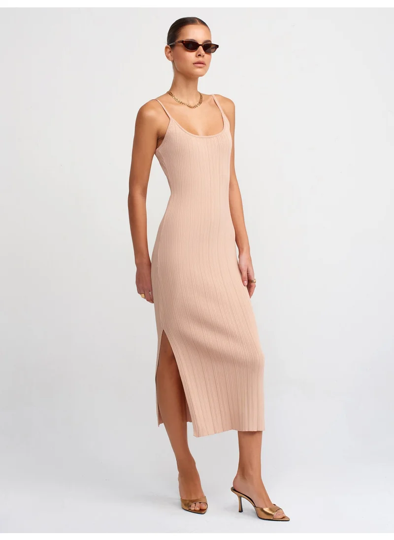 ديلفين 90139 Strappy Knitwear Dress-Beige