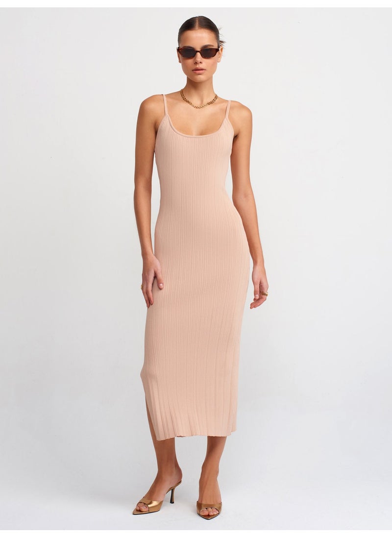 Dilvin 90139 Strappy Knitwear Dress-Beige  - Image 3
