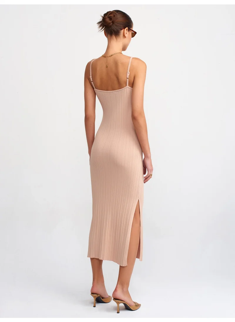 Dilvin 90139 Strappy Knitwear Dress-Beige