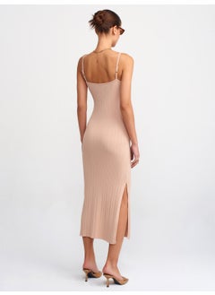 Dilvin 90139 Strappy Knitwear Dress-Beige  - Image 2