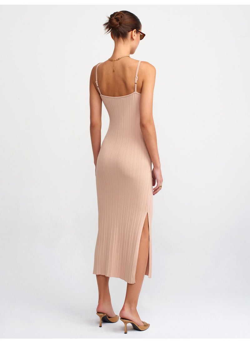 Dilvin 90139 Strappy Knitwear Dress-Beige  - Image 2