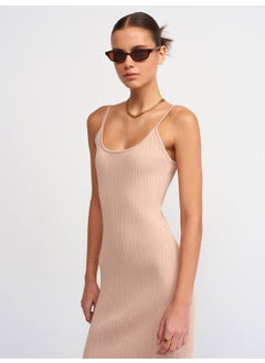 Dilvin 90139 Strappy Knitwear Dress-Beige  - Image 4