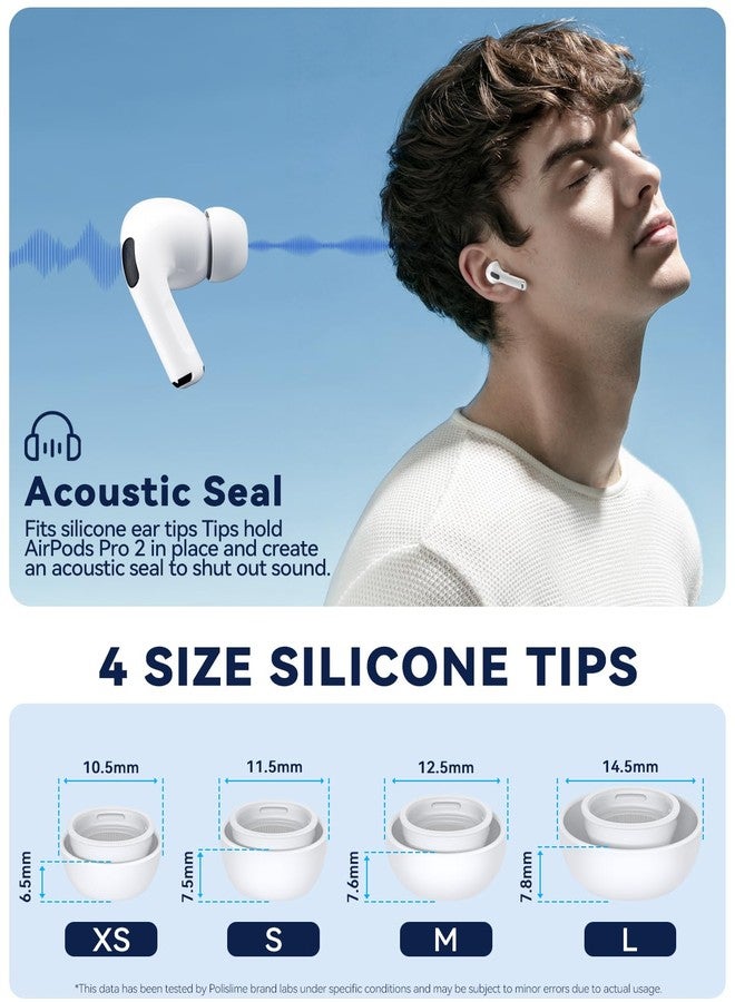 Polislime 4 Pairs Replacement Ear Tips for AirPods Pro 2nd/1st Generation,Noise Reduction Holewith & Built-in dust Guard Screen,with Cleaner Pen Silicone Ear Tips for USB-C Charging Case (XS/S/M/L) - Image 3
