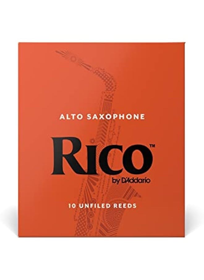 RICO - D'Addario  Saxophone Reeds - Reeds for Alto Saxophone - Thinner Vamp Cut for Ease of Play, Traditional Blank for Clear Sound, Unfiled for Powerful Tone - 2.5 Strength- 10-Pack - Image 1