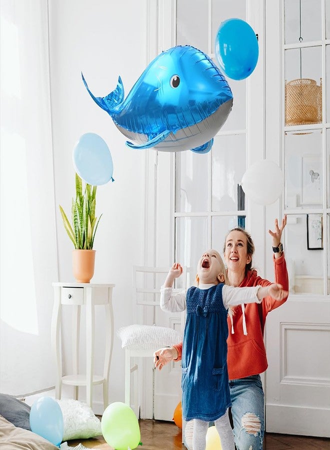Hokilands 4D Cute 4D Whale Balloon Under The Sea Decorations Ocean Party Supplies For Birthday Baby Shower Wedding Summer Party, 4 Pack Blue Giant Whale Balloons Sea Animal Fish Balloons Beach Party Supplies - Image 2