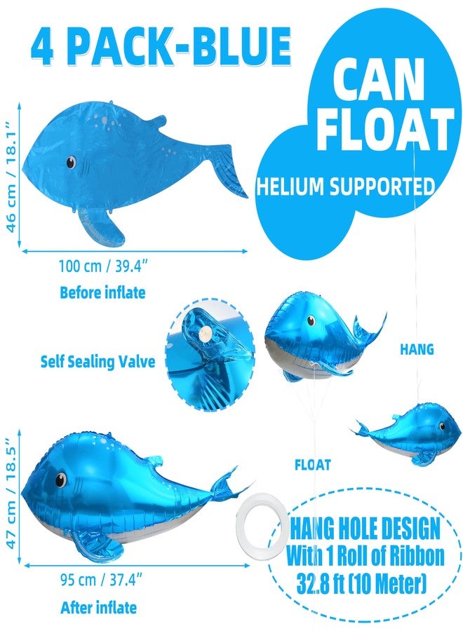 Hokilands 4D Cute 4D Whale Balloon Under The Sea Decorations Ocean Party Supplies For Birthday Baby Shower Wedding Summer Party, 4 Pack Blue Giant Whale Balloons Sea Animal Fish Balloons Beach Party Supplies - Image 4