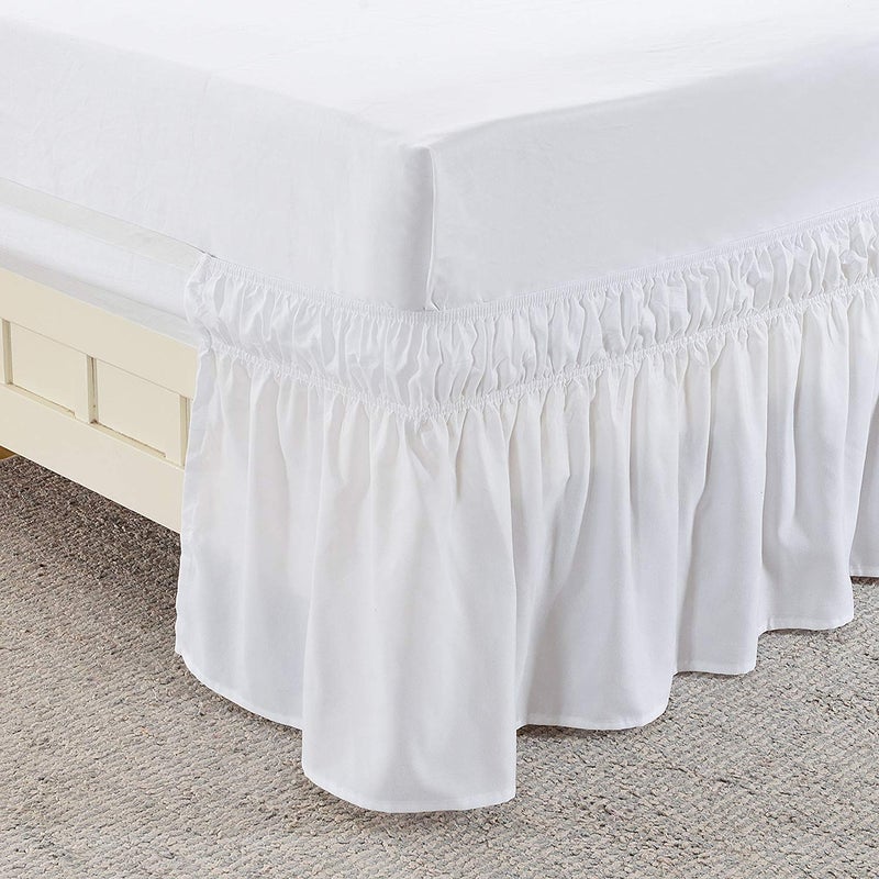 YRM Bedding's YRM Beddings Bed Skirt12 Inch Drop Dust Ruffle Three Fabric Sides Wrap Around Ruffled Brushed Microfiber Adjustable Elastic Easy Fit White King 80 L x 78W - Image 4