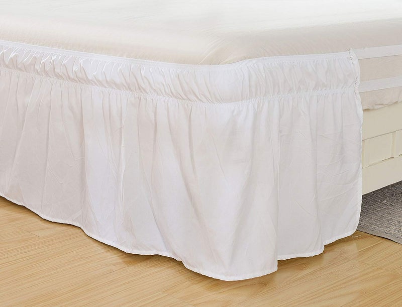 YRM Bedding's YRM Beddings Bed Skirt12 Inch Drop Dust Ruffle Three Fabric Sides Wrap Around Ruffled Brushed Microfiber Adjustable Elastic Easy Fit White King 80 L x 78W - Image 3