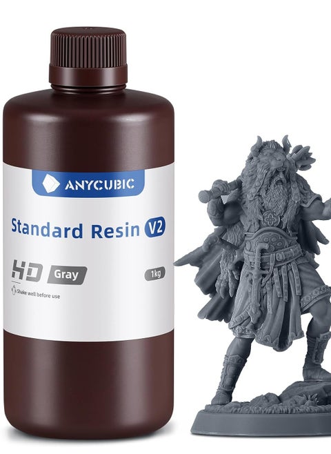ANYCUBIC 3D Printer Resin, Upgraded 8K Standard Resin V2, Enhanced Toughness and Strength, Lower-Odor, High Precision 3D Printing Resin for All LCD Resin 3D Printers (HD Grey, 1kg)
