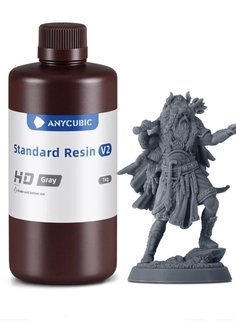 ANYCUBIC 3D Printer Resin, Upgraded 8K Standard Resin V2, Enhanced Toughness and Strength, Lower-Odor, High Precision 3D Printing Resin for All LCD Resin 3D Printers (HD Grey, 1kg)