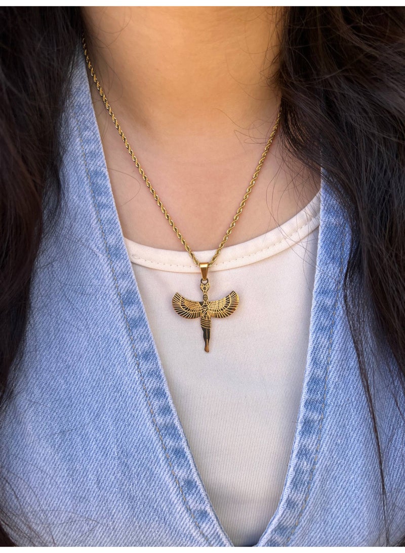 Shein Waterproof 316 Stainless Steel Winged Goddess/Horus Pendant Necklace - Image 2