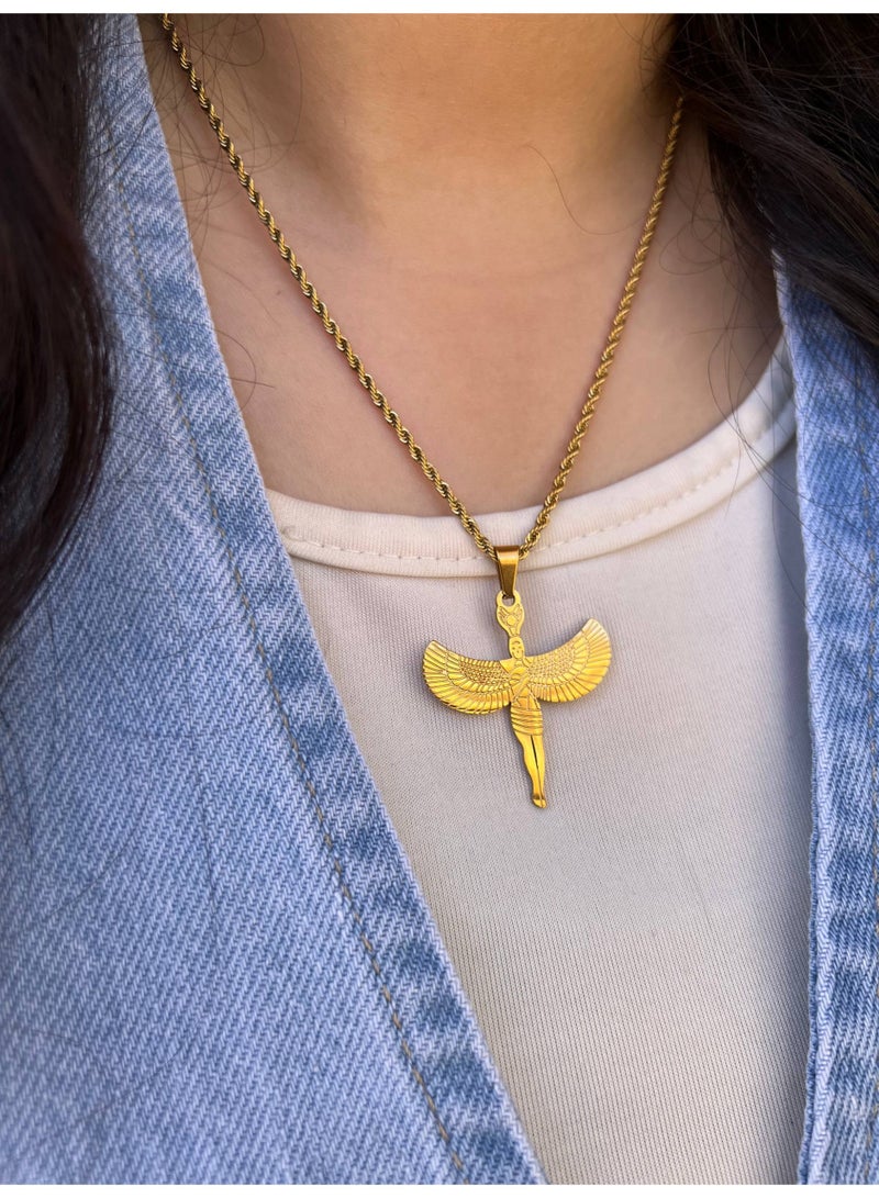 Shein Waterproof 316 Stainless Steel Winged Goddess/Horus Pendant Necklace - Image 1