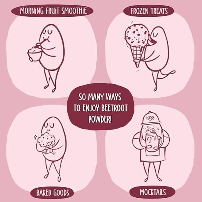 KOS Organic Beet Root Powder, USDA Certified - Superfood Plant Based Beetroot Ingredient for Stamina Increasing, Circulation - Non-GMO, Soy & Gluten-Free, 50 Servings Bag - Image 4