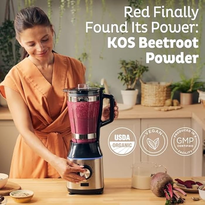 KOS Organic Beet Root Powder, USDA Certified - Superfood Plant Based Beetroot Ingredient for Stamina Increasing, Circulation - Non-GMO, Soy & Gluten-Free, 50 Servings Bag - Image 2