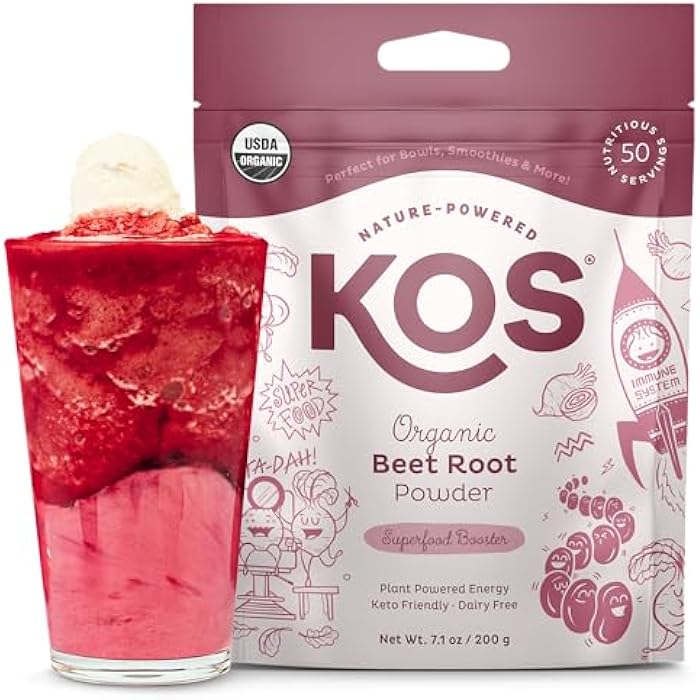 KOS Organic Beet Root Powder, USDA Certified - Superfood Plant Based Beetroot Ingredient for Stamina Increasing, Circulation - Non-GMO, Soy & Gluten-Free, 50 Servings Bag - Image 1