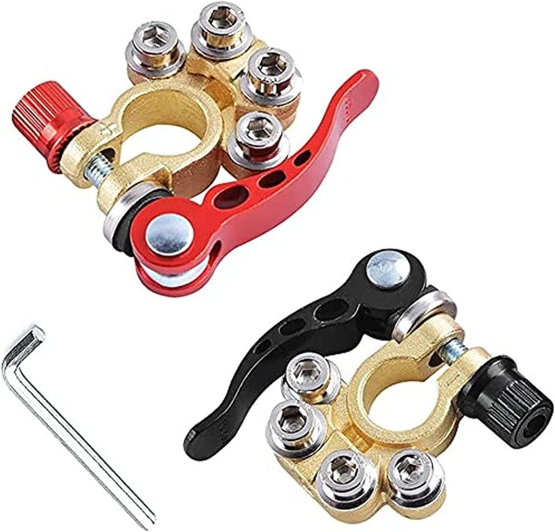 Khazna Battery Terminal Clamp Connectors, 2Pcs 4 Way Positive Negative Car Battery Terminals Connector Quick Release Disconnect for SAE/JIS Type A Posts - Image 1