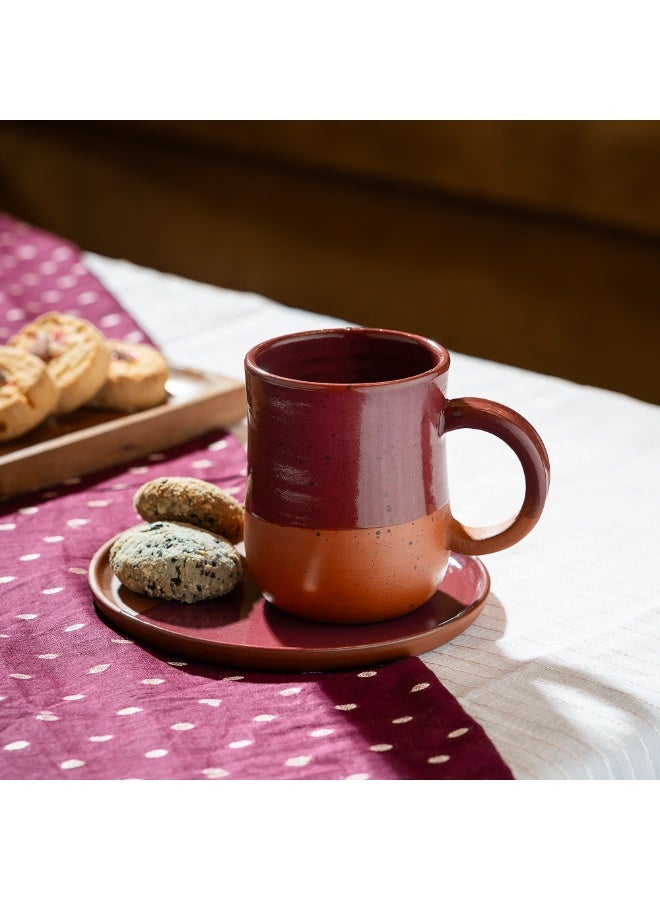 ارك طقم كوب وصحن من التيراكوتا مصنوع يدويًا من ARK (كوب مع صحن) | كوب قهوة/شاي ثنائي اللون بطلاء عنّابي مزجّج | أدوات شرب حرفية فاخرة للمنزل والمكتب - Image 3