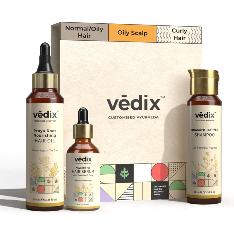 Vedix Customized Ayurvedic Hair Fall Control Regimen for NormalOily Oily Scalp Curly Hair Ayurvedic Hair Oil Shampoo Hair Growth Serum - Image 1