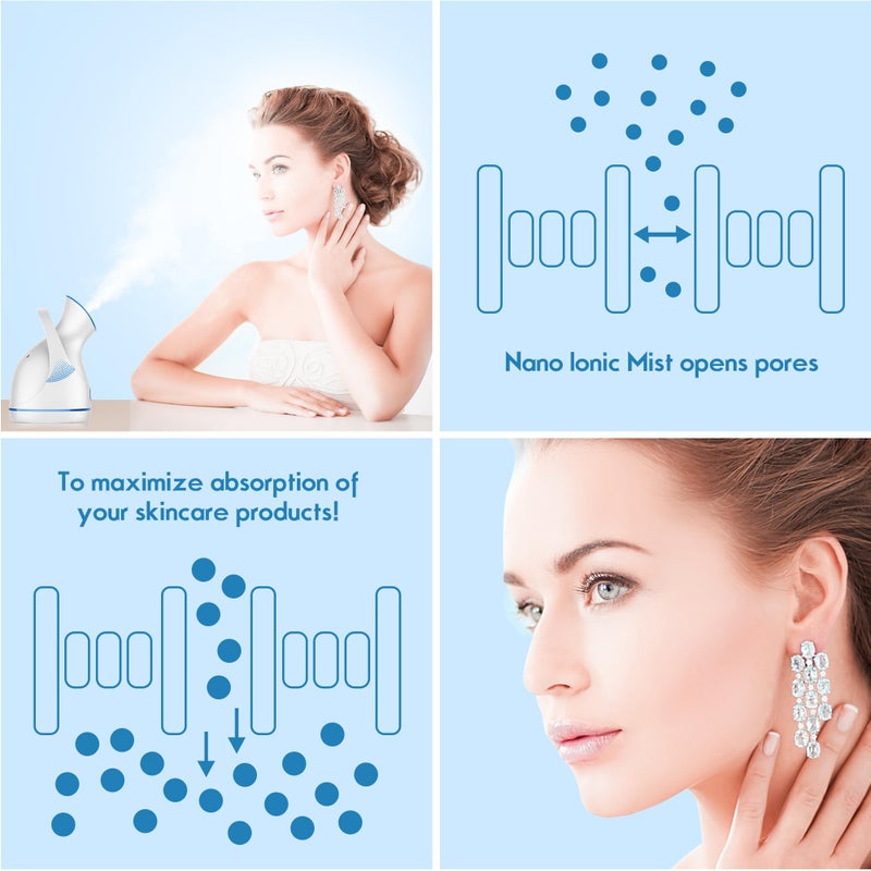 Amconsure Facial Steamer - Nano Ionic Face Steamer Warm Mist Steamer for Home Sauna SPA, Humidifier for Deep Cleaning Unclogs Pores Sinuses(Blue) - Image 5