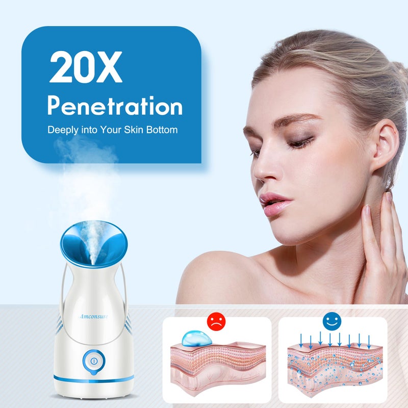 Amconsure Facial Steamer - Nano Ionic Face Steamer Warm Mist Steamer for Home Sauna SPA, Humidifier for Deep Cleaning Unclogs Pores Sinuses(Blue) - Image 4