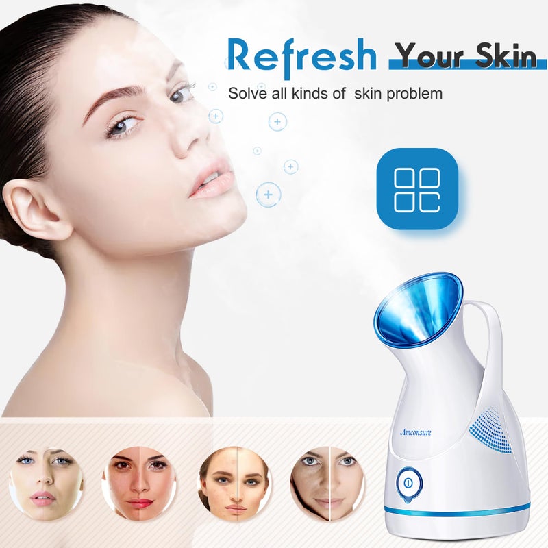 Amconsure Facial Steamer - Nano Ionic Face Steamer Warm Mist Steamer for Home Sauna SPA, Humidifier for Deep Cleaning Unclogs Pores Sinuses(Blue) - Image 3
