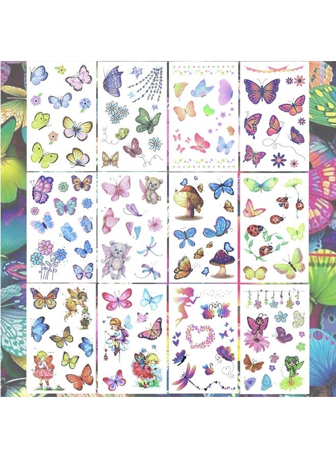 Ooopsiun Glitter Butterfly Temporary Tattoos for Girls -12 Sheets Butterfly Party Favors Decorations for Kids Women - Image 2