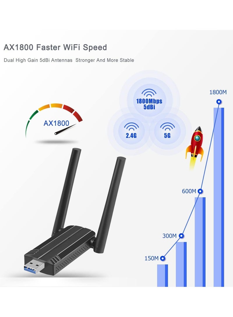 Anmi Wireless USB WiFi 6 Adapter for PC - USB Adapter AX1800 PC WiFi Adapter for Desktop Laptop Dual Band Wireless Adapter WiFi Dongle for Windows 7/10/11 Wireless Network Adapter for PC Computer - Image 2