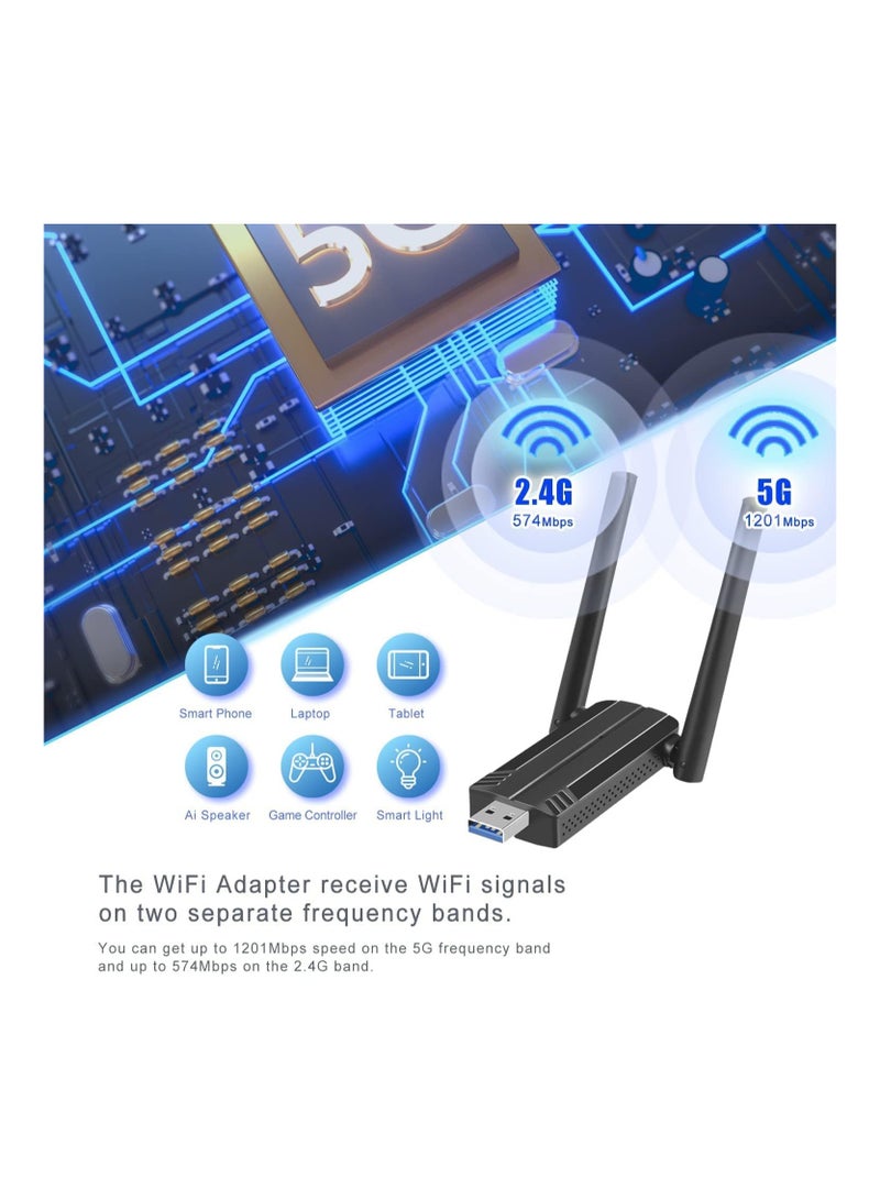 Anmi Wireless USB WiFi 6 Adapter for PC - USB Adapter AX1800 PC WiFi Adapter for Desktop Laptop Dual Band Wireless Adapter WiFi Dongle for Windows 7/10/11 Wireless Network Adapter for PC Computer - Image 3