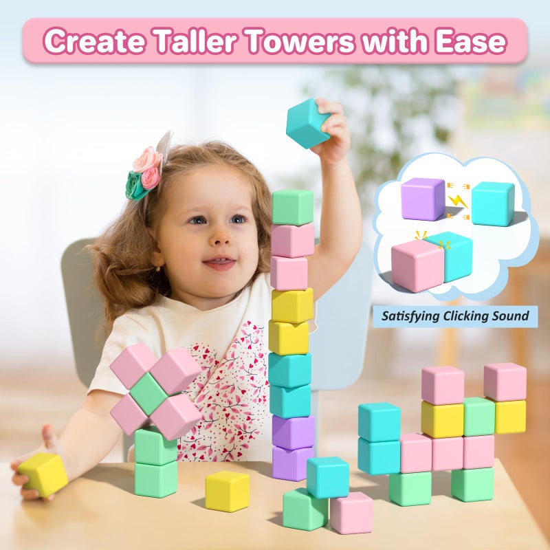 Asago Magnetic Blocks for Toddlers, 1.34in Macaron Magnetic Building Cubes for Kids Ages 1-3, Stem Preschool Stack Construction Educational Toys for 3+ Years Old Boys Girls - Image 4