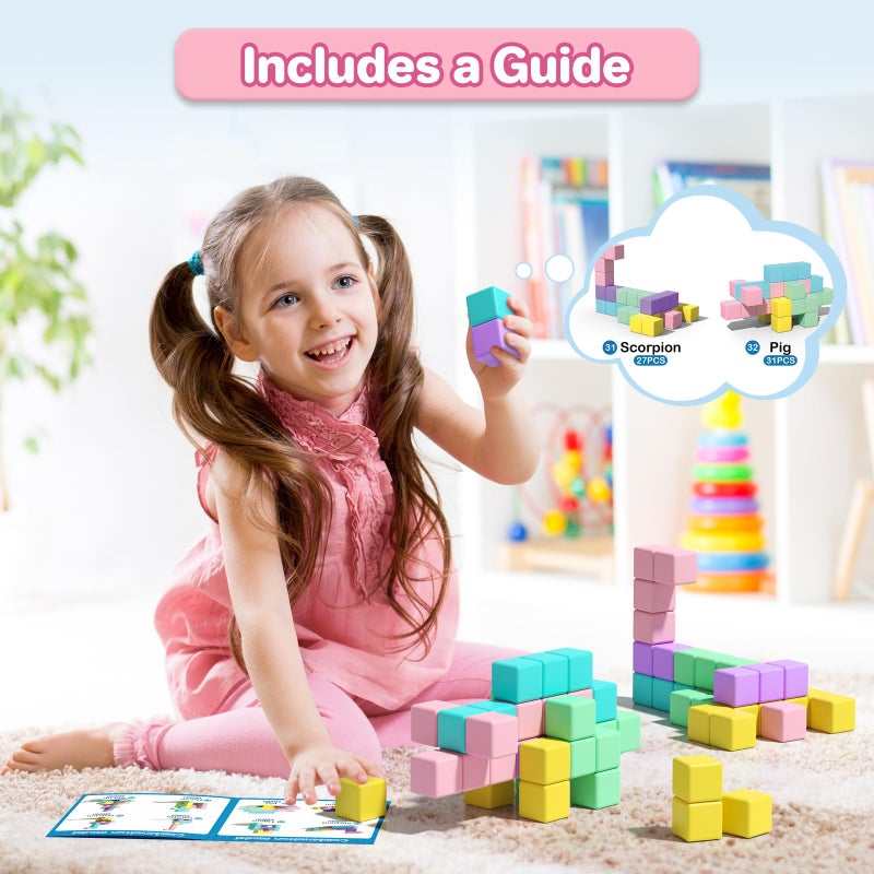 Asago Magnetic Blocks for Toddlers, 1.34in Macaron Magnetic Building Cubes for Kids Ages 1-3, Stem Preschool Stack Construction Educational Toys for 3+ Years Old Boys Girls - Image 5