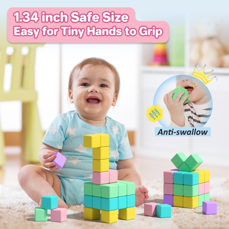 Asago Magnetic Blocks for Toddlers, 1.34in Macaron Magnetic Building Cubes for Kids Ages 1-3, Stem Preschool Stack Construction Educational Toys for 3+ Years Old Boys Girls - Image 3