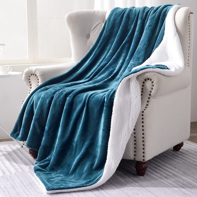 SOCHOW Sherpa Fleece Throw Blanket DoubleSided Super Soft Luxurious Plush Blanket Twin Size 60 inchx80 inch Blue Coral