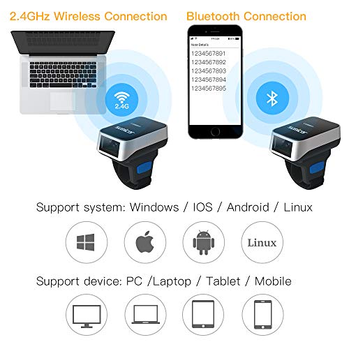 Sumicor Barcode Scanner 2D Bluetooth Wireless Ring Barcode Scanners, Portable Wearable Mini 1D & 2D Finger Bar Code Reader Work with Windows Mac OS iOS Android (2D) - Image 4
