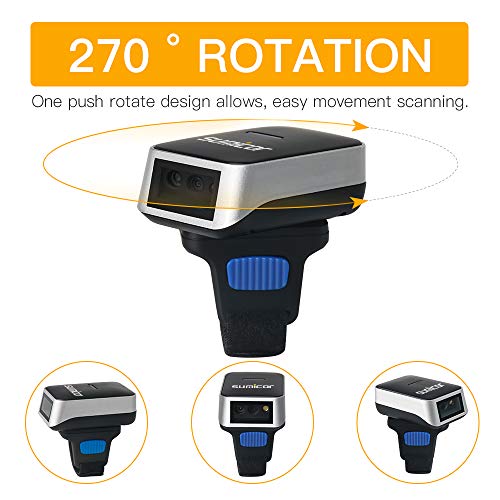 Sumicor Barcode Scanner 2D Bluetooth Wireless Ring Barcode Scanners, Portable Wearable Mini 1D & 2D Finger Bar Code Reader Work with Windows Mac OS iOS Android (2D) - Image 2
